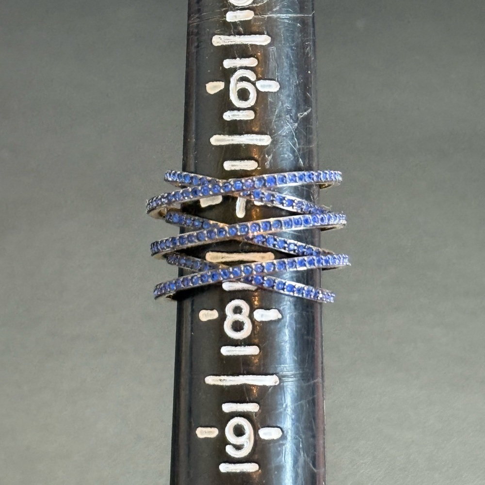 Michael Kors -Gold Tone, Blue Pave Glitz Criss Cross Ring Size 7 - Picture 6 of 8